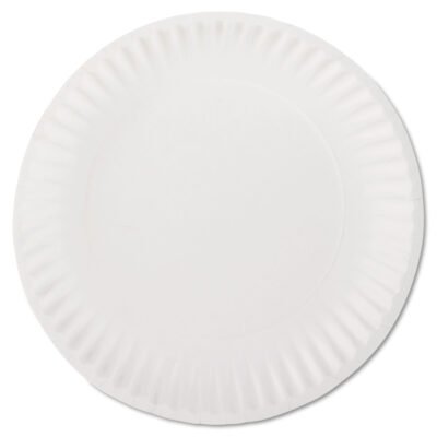 White Paper Plates, 9″ dia, 100/Pack