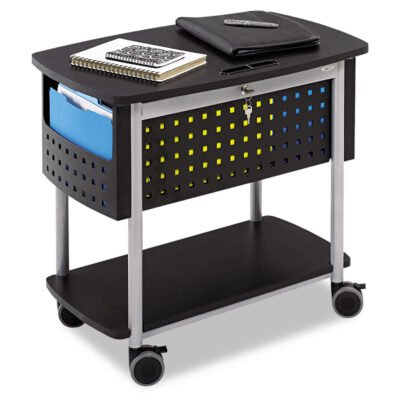 Scoot Mobile File, Metal, 2 Shelves, 2 Bins, 29.75″ x 18.75″ x 27″, Black/Silver