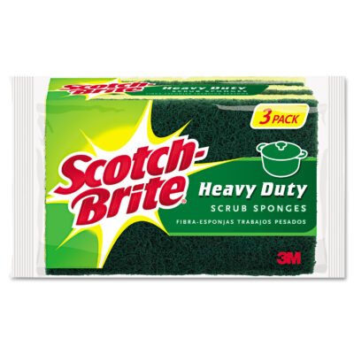 Heavy-Duty Scrub Sponge, 4.5 x 2.7, 0.6″ Thick, Yellow/Green, 3/Pack