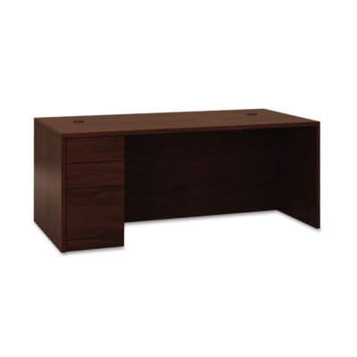 10500 Series “L” Workstation Left Pedestal Desk with Full-Height Pedestal, 72″ x 36″ x 29.5″, Mahogany