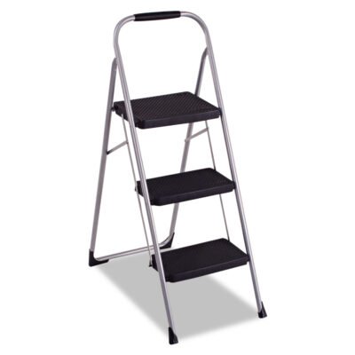 3-Step Big Step Folding Stool, 200 lb Capacity, 17.75 x 28 x 45.63, Light Gray