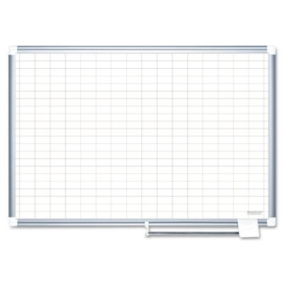Gridded Magnetic Steel Dry Erase Planning Board, 1 x 2 Grid, 48 x 36, White Surface, Silver Aluminum Frame
