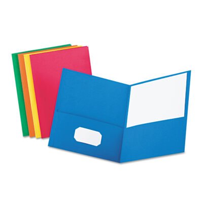 Twin-Pocket Folder, Embossed Leather Grain Paper, 0.5″ Capacity, 11 x 8.5, Assorted Colors, 25/Box