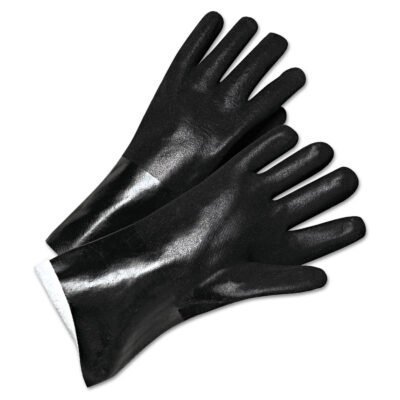 PVC-Coated Jersey-Lined Gloves, 14 in Long, Black, Men’s, 12/Pack