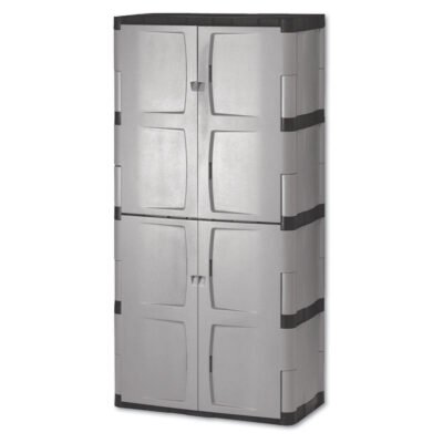 Double-Door Storage Cabinet – Base/Top, 36w x 18d x 72h, Gray/Black