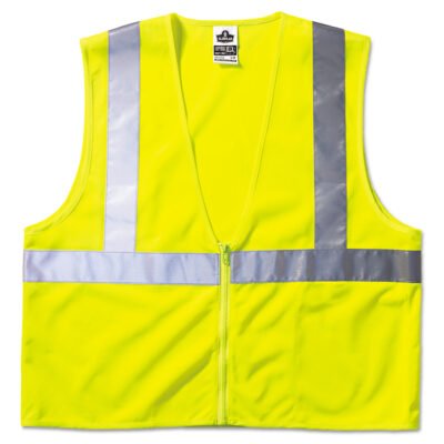 GloWear 8210Z Class 2 Economy Vest, Polyester Mesh, Large to X-Large, Lime