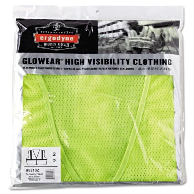 GloWear 8210Z Class 2 Economy Vest, Polyester Mesh, Zipper Closure, 2X-Large to 3X-Large, Lime