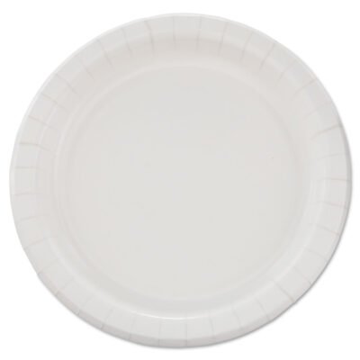 Bare Eco-Forward Clay-Coated Paper Dinnerware, Plate, 8.5″ dia, White, 125/Pack, 4 Packs/Carton