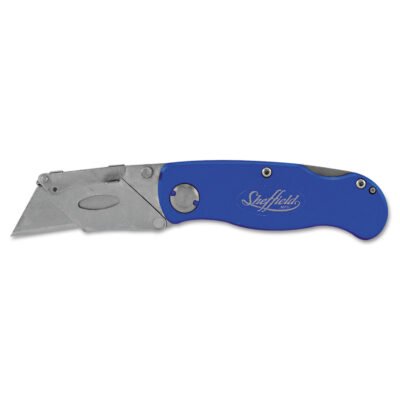Sheffield Folding Lockback Knife, 1 Utility Blade, 2″ Blade, 3.5″ Aluminum Handle, Blue