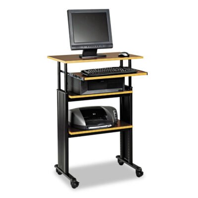 Muv Stand-Up Adjustable-Height Desk, 29.5″ x 22″ x 35″ to 49″, Cherry/Black
