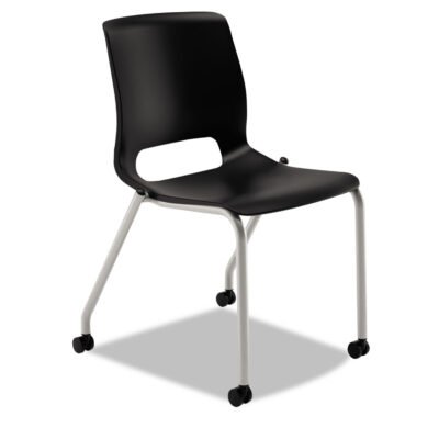Motivate Four-Leg Stacking Chair, Supports 300 lb, 18.25″ Seat Height, Onyx Fabric Seat, Black Back, Platinum Base, 2/Carton