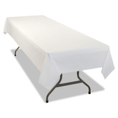 Table Set Rectangular Table Covers, Heavyweight Plastic, 54″ x 108″, White, 24/Carton