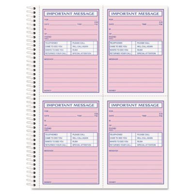 Telephone Message Book with Fax/Mobile Section, Two-Part Carbonless, 3.88 x 5.5, 4 Forms/Sheet, 200 Forms Total