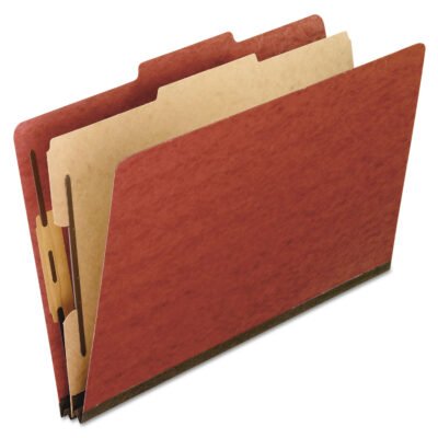 Four-Section Pressboard Classification Folders, 2″ Expansion, 1 Divider, 4 Fasteners, Letter Size, Red Exterior, 10/Box