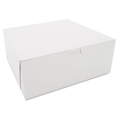 White One-Piece Non-Window Bakery Boxes, 10 x 10 x 4, White, Paper, 100/Carton