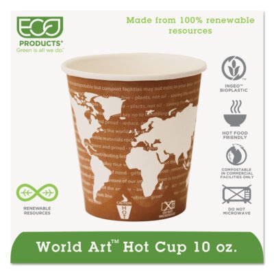 World Art Renewable and Compostable Hot Cups, 10 oz, 50/Pack, 20 Packs/Carton