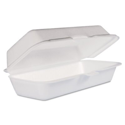 Foam Hinged Lid Container, Hot Dog Container, 3.8 x 7.1 x 2.3, White,125/Bag, 4 Bags/Carton