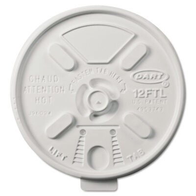 Lift n’ Lock Plastic Hot Cup Lids, Fits 10 oz to 14 oz Cups, White, 1,000/Carton