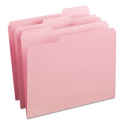 Reinforced Top Tab Colored File Folders, 1/3-Cut Tabs: Assorted, Letter Size, 0.75″ Expansion, Pink, 100/Box