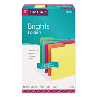 Colored File Folders, 1/3-Cut Tabs: Assorted, Legal Size, 0.75″ Expansion, Assorted Colors, 100/Box