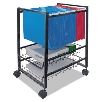 Mobile File Cart with Sliding Baskets, Metal, 2 Drawers, 1 Bin, 12.88″ x 15″ x 21.13″, Black