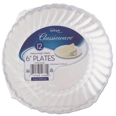 Classicware Plastic Plates, 6″ dia, Clear, 12/Pack, 15 Packs/Carton