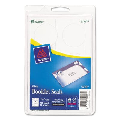 Printable Mailing Seals, 1.5″ dia, White, 6/Sheet, 40 Sheets/Pack