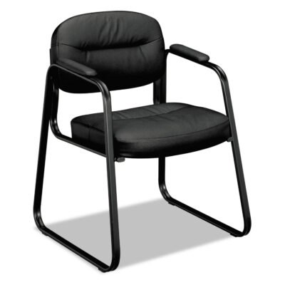HVL653 SofThread Bonded Leather Guest Chair, 22.25″ x 23″ x 32″, Black Seat, Black Back, Black Base