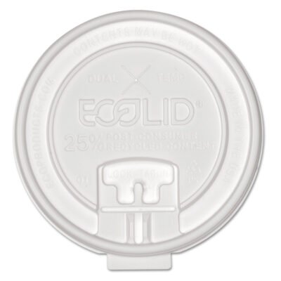 25% Recycled Content Dual-Temp Lock Tab Lid with Straw Slot, Clear, Fits 10 oz to 20 oz Cups, 50/Pack, 12 Packs/Carton