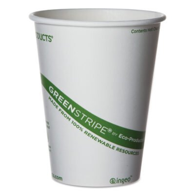 GreenStripe Renewable and Compostable Hot Cups, 12 oz, 50/Pack, 20 Packs/Carton