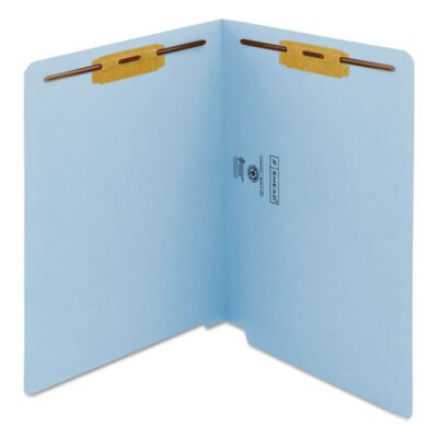 Heavyweight Colored End Tab Fastener Folders, 0.75″ Expansion, 2 Fasteners, Letter Size, Blue Exterior, 50/Box