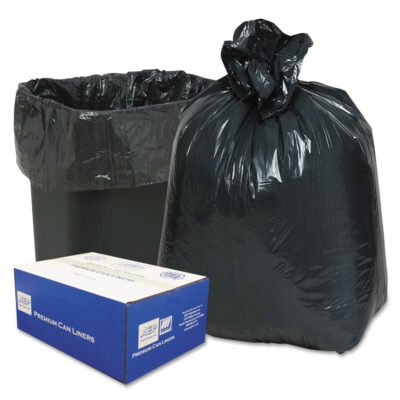 Linear Low-Density Can Liners, 10 gal, 0.6 mil, 24″ x 23″, Black, 25 Bags/Roll, 20 Rolls/Carton