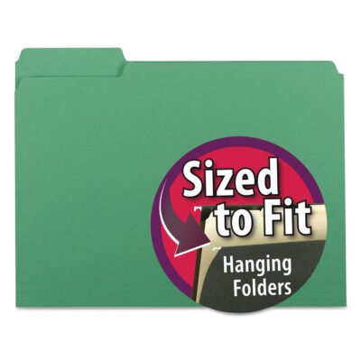 Interior File Folders, 1/3-Cut Tabs: Assorted, Letter Size, 0.75″ Expansion, Green, 100/Box