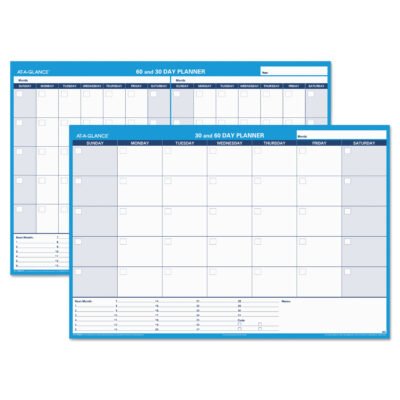 30/60-Day Undated Horizontal Erasable Wall Planner, 48 x 32, White/Blue Sheets, Undated