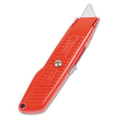 Interlock Safety Utility Knife with Self-Retracting Round Point Blade, 5.63″ Metal Handle, Red Orange