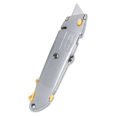 Quick-Change Utility Knife with Retractable Blade and Twine Cutter, 6″ Metal Handle, Gray