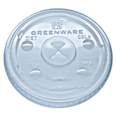 Greenware Cold Drink Lids, Fits 16 oz, 18 oz, 24 oz Cups, X-Slot, Clear, 1,000/Carton
