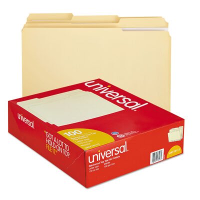 Double-Ply Top Tab Manila File Folders, 1/3-Cut Tabs: Assorted, Letter Size, 0.75″ Expansion, Manila, 100/Box