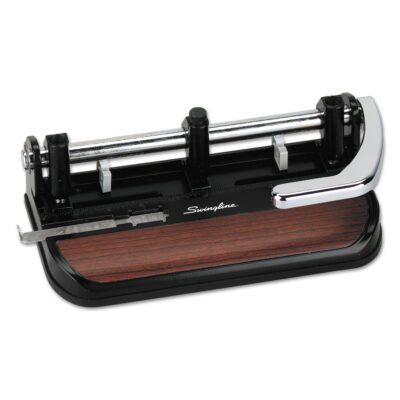 40-Sheet Accented Heavy-Duty Lever Action Two- to Seven-Hole Punch, 11/32″ Holes, Black/Woodgrain