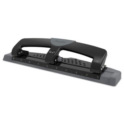 12-Sheet SmartTouch Three-Hole Punch, 9/32″ Holes, Black/Gray