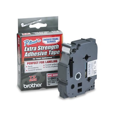 TZ Extra-Strength Adhesive Laminated Labeling Tape, 0.7″ x 26.2 ft, Black on Matte Silver
