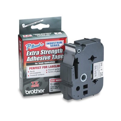 TZ Extra-Strength Adhesive Laminated Labeling Tape, 0.94″ x 26.2 ft, Black on Matte Silver