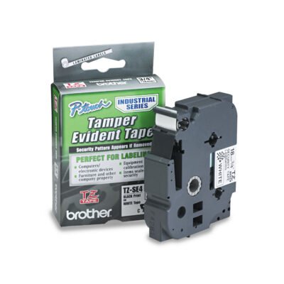 TZ Security Tape Cartridge for P-Touch Labelers, 0.7″ x 26.2 ft, Black on White