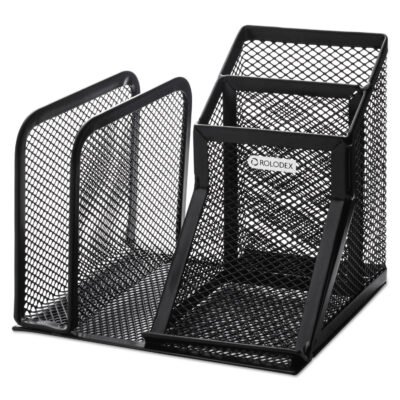 Mesh Desk Organizer with Pencil Storage, 4 Compartments, Wire Mesh, 5.75 x 5.13 x 5.13, Black