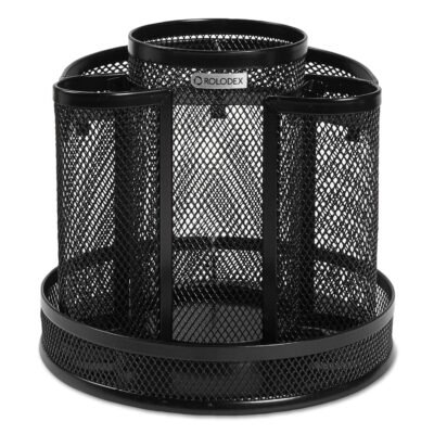 Wire Mesh Spinning Desk Sorter, 8 Compartments, Steel Mesh, 6.5″ Diameter x 6.5″h, Black