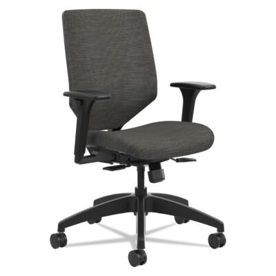 Solve Series Upholstered Back Task Chair, Supports Up to 300 lb, 17″ to 22″ Seat Height, Ink Seat/Back, Black Base