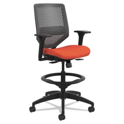 Solve Series ReActiv Back Task Stool, Supports 300 lb, 23″ to 33″ Seat Height, Bittersweet Seat, Charcoal Back, Black Base