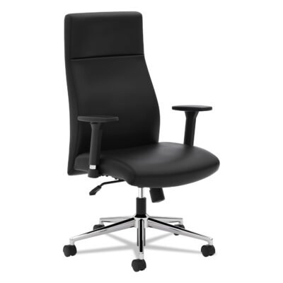 Define Executive High-Back Leather Chair, Supports 250 lb, 17″ to 21″ Seat Height, Black Seat/Back, Polished Chrome Base