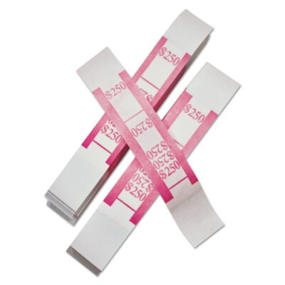 Color-Coded Kraft Currency Straps, Dollar Bill, $250, Self-Adhesive, 1000/Pack