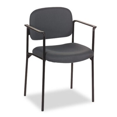 VL616 Stacking Guest Chair with Arms, Fabric Upholstery, 23.25″ x 21″ x 32.75″, Charcoal Seat, Charcoal Back, Black Base